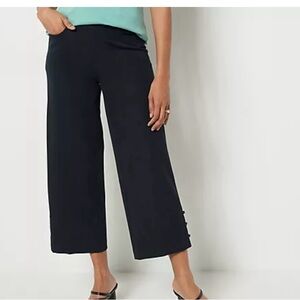 Isaac Mizrahi Live! Petite 24/7 Stretch Wide Leg Crop Pant Royal Navy 12P